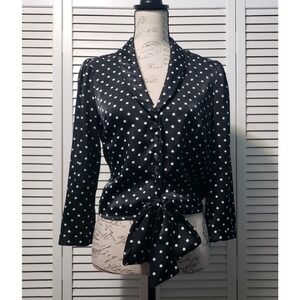 Laundry Cropped Button Front Blouse Women's Small Polka-dot Tie Front 3/4 Sleeve